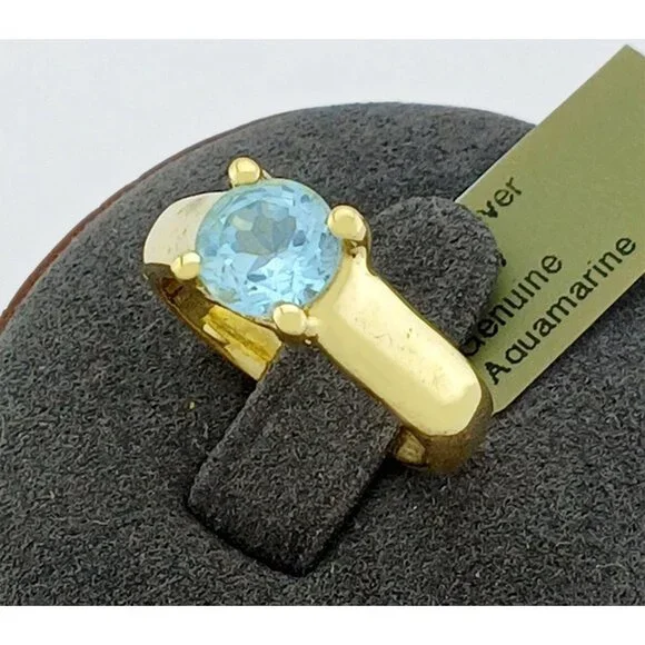 Genuine 2.25 Cts Aquamarine Solitaire Ring 14k Yellow Gold Plated